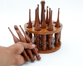 Rosewood Crochet Hook Set with Wooden Holder (3.5mm-16mm)