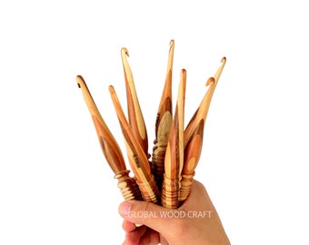 Wooden Handcrafted Handmade Crochet Knitting Hooks | For Stitching & Weaving DIY Knitting Projects (Set - Mixed Wood)