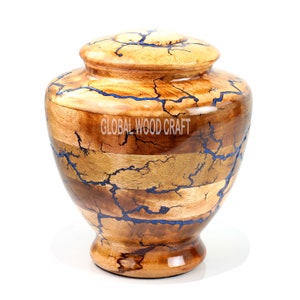 Mango Wood Urn,Fractal Burning Turn wood Adult Cremation Urn Wooden Urn Threaded lid Funeral Urn Human Ash ,Male Female Ashes