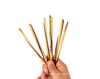 Wooden Handcrafted Handmade Crochet Knitting Hooks | For Stitching & Weaving DIY Knitting Projects (Set - Mixed Wood)