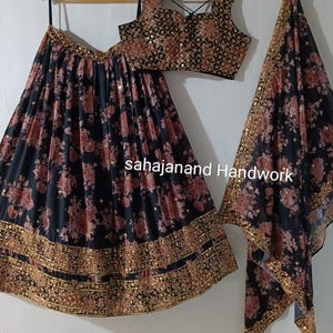 Czarna organza Lehenga choli dla kobiet indyjskie stroje ślubne funkcjonalne stroje imprezowe chaniya choli gotowe do noszenia lengha choli indyjskie stroje