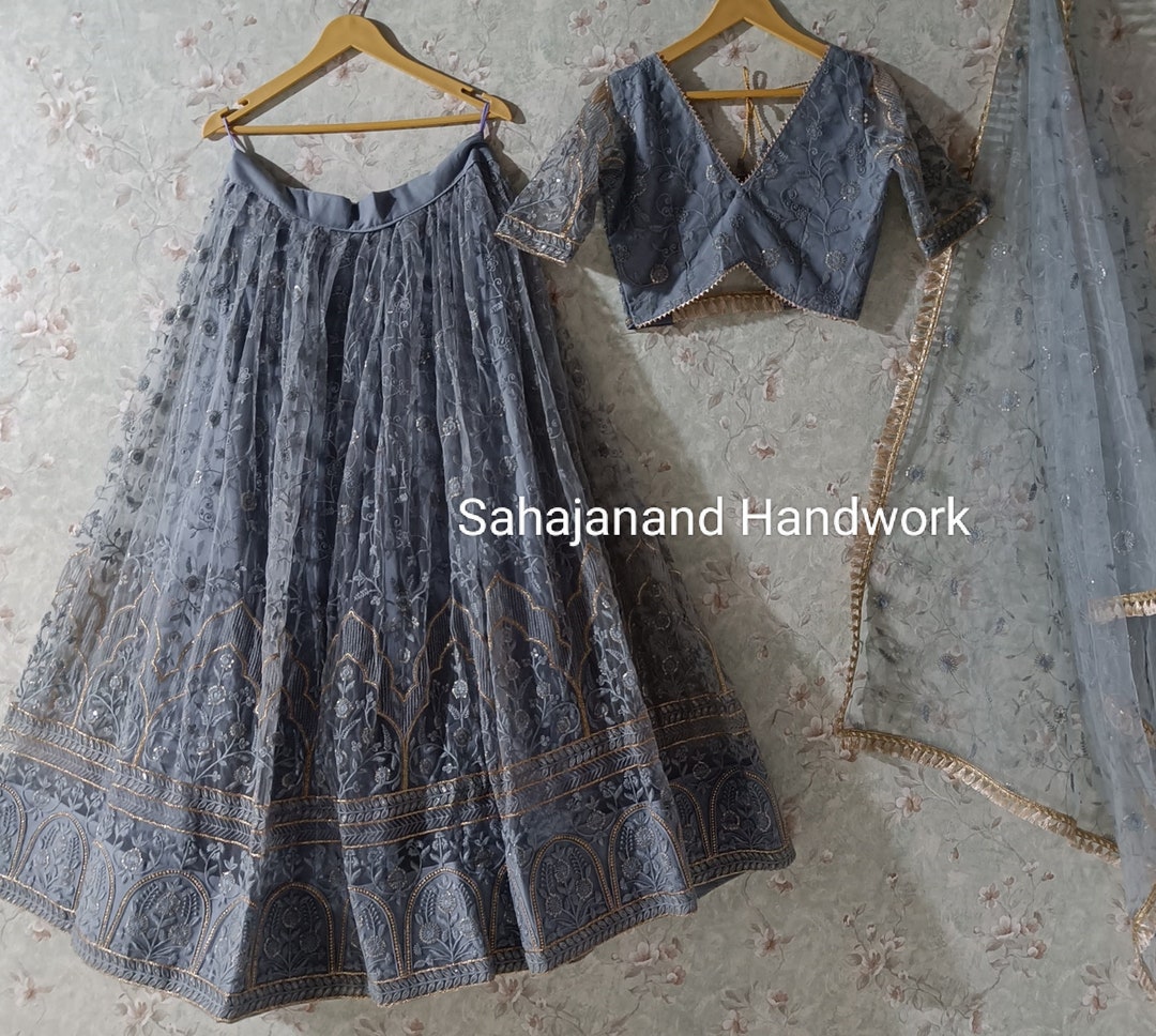 Livid Blue-Grey Net Crop Top Lehenga main image 0