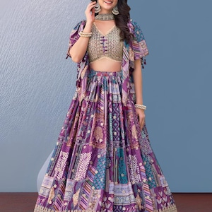 Embroidered Chinnon Silk Lehenga Choli: Indian Wedding Outfit
