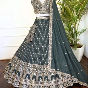 Peach Lehenga Choli: Indian Wedding Party Wear, Semi-Stitched