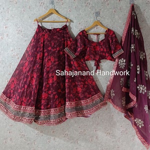Maroon Floral Lehenga Choli: Indian Wedding Wear with Embroidery