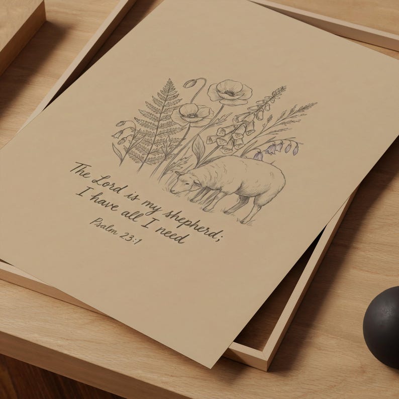 Shepherd Script Psalm 23 the Land is My Shepherd Drawing Print: Christian Scripture ...