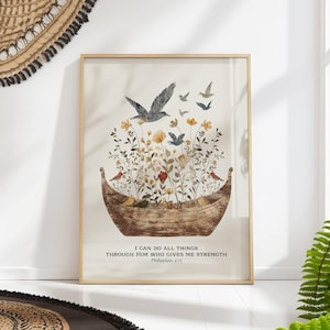 Philippians 4:13 Floral Boat Art Print – Christian Scripture Wall Decor