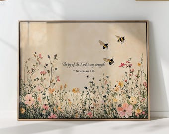 The Joy of The Lord Christian Scripture Art Print – Floral Design