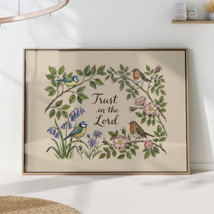 Trust in the Lord Botanical Bird Scripture Wall Art Print