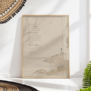 Protection Psalm 28 7 Print: Lighthouse Scripture Christian Wall Art Bible Verse Decor