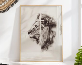 Lion of Judah Art Print - Christian Lion Sketch - Jesus Wall Decor