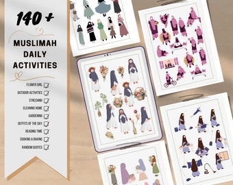 DIGITAL MUSLIMAH STICKERS, Islamic Muslimah Sticker Pack for Digital Planners & Daily Use - Hijab Fashion, Modesty Quotes, Daily Reminders