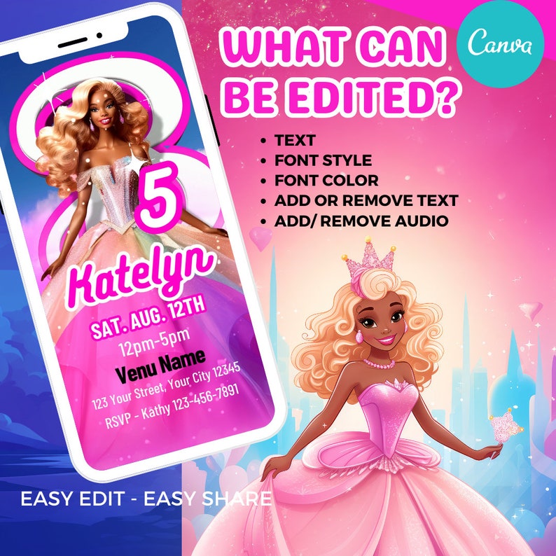 Editable Black Barbie Birthday Invitation Barbie Movie - Etsy