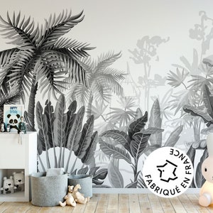 French Wallpaper Tropical Forest Jungle Palm Trees Black & White black and white panoramic / wallpaper / high end