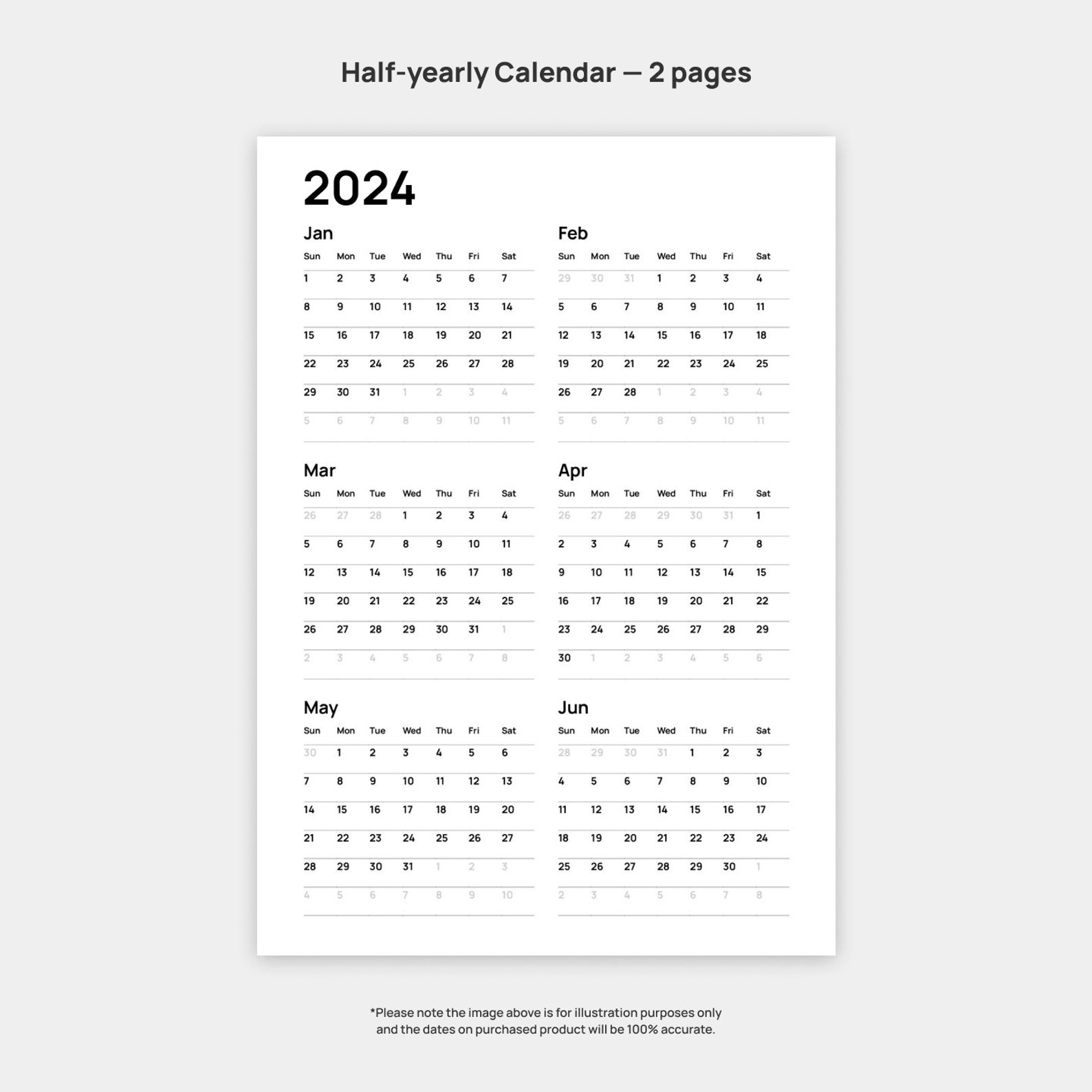 2024 Printable Calendars Bundle 5pack, A4, A3, A2 and US Letter