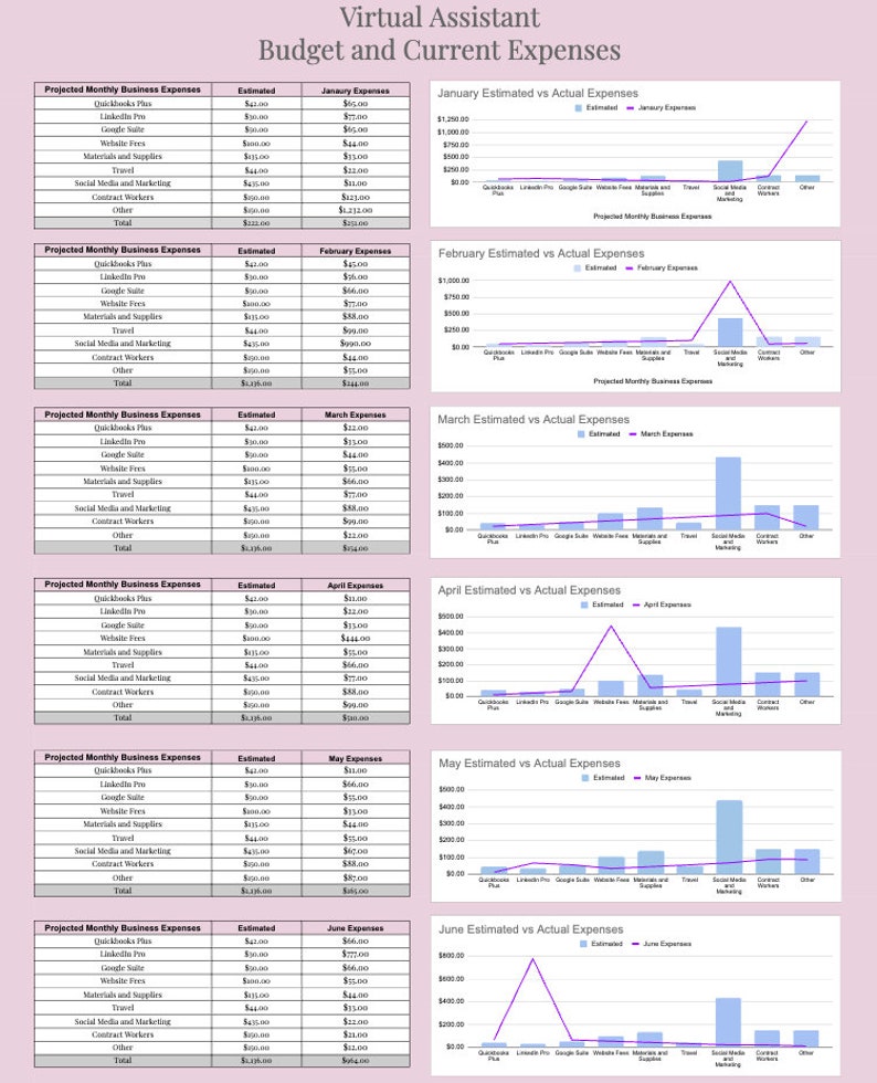 Virtual Assistant Income Virtual Assistant Company Income and Budget Spreadsheet - Etsy