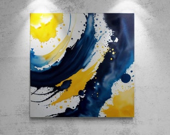 Navy & Gold Watercolor Abstract Splash Digital Art Print, Printable Art, Downloadable Wall Art