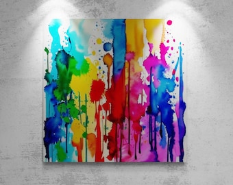 Rainbow Splash Abstract Watercolor Vibrant Digital Art Print, Colorful Printable Art, Downloadable Art