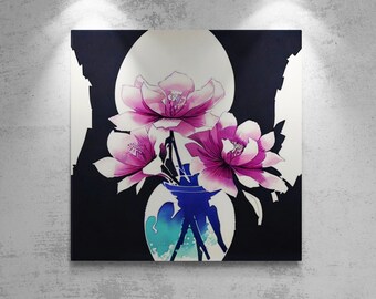 Oriental Pink Blossoms Floral Watercolor Digital Art Print, Floral Printable Art, Downloadable Art