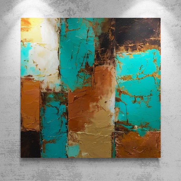 Rustic Abstract Expressionist Art: Tan Turquoise Brown | Digital Painting | High-Quality | Instant Download #AbstractArt #DigitalPainting