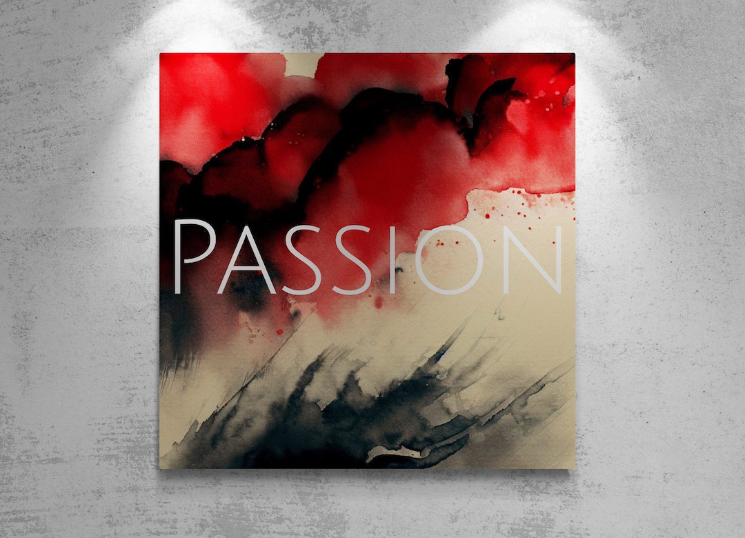 Passion Vintage Red Watercolor Abstract, Cloudy Art, Word Digital Art
