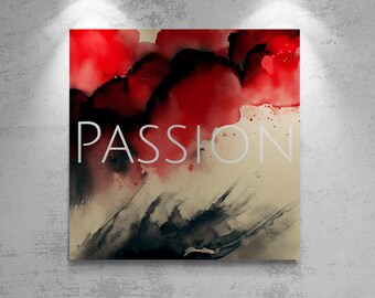 Passion: Vintage Red Watercolor Abstract, Cloudy Art, Word Digital Art, Motivational Printable Art, Downloadable Art