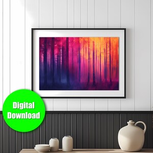 Abstract Forest Painting. Colorful Forest Landscape. Printable Nature Art. Forest Art. Printable Wall Art