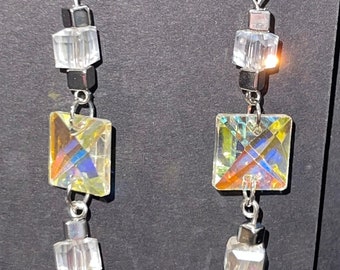 Square Crystal Bead Dangle Earrings