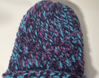 Newborn Knit Hat - Purple & Teal