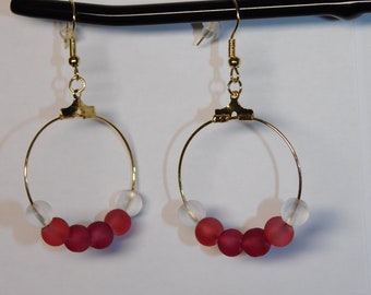 Red Beaded Hoops