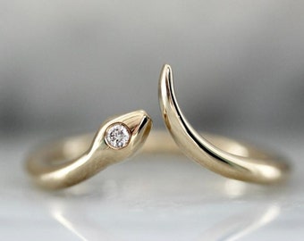 Vintage Snake CZ Diamond Ring Adjustable Snake Ring Open Snake Ring 925 Sterling Silver Snake Ring 14k Yellow Gold Snake Ring Gift For Women
