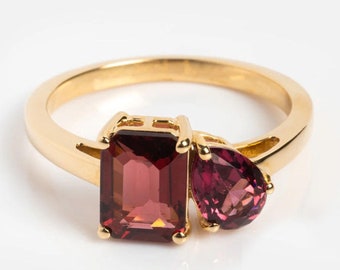Unique Birthstone Two Stone Ring Mother Daughter Ring, Unique Family Birthstone Ring, Spouse Dual Birthstone Ring, Toi Et Moi Ring For Gift