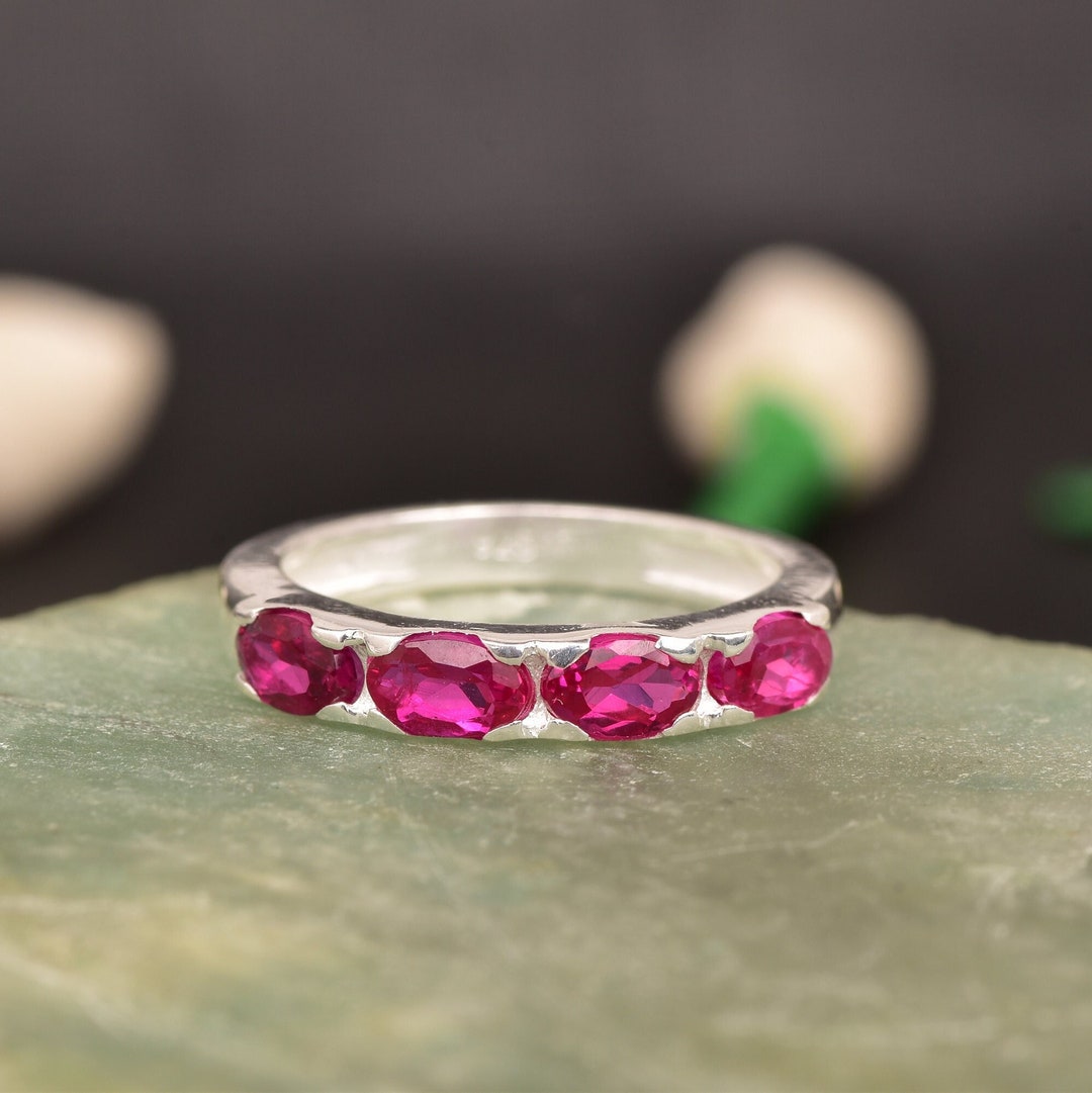 Uniquid Pink Ruby Half Eternity Band for Her 14k Gold Ruby Wedding Band ...