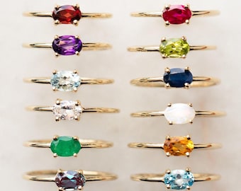 14K Solid Gold Birthstone Ring Birthstone Ring in Sterling Silber Rose Gold Geschenk personalisierte Geschenk Birthstone Schmuck Gold gefüllt Geschenk Ring