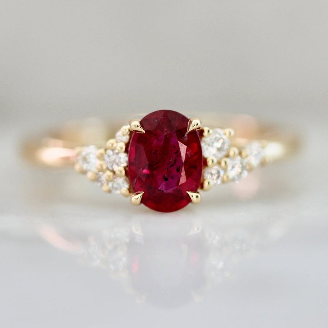 Dainty Oval Cut Ruby Stacking Ring 18k Yellow Gold Minimalist Ring ...