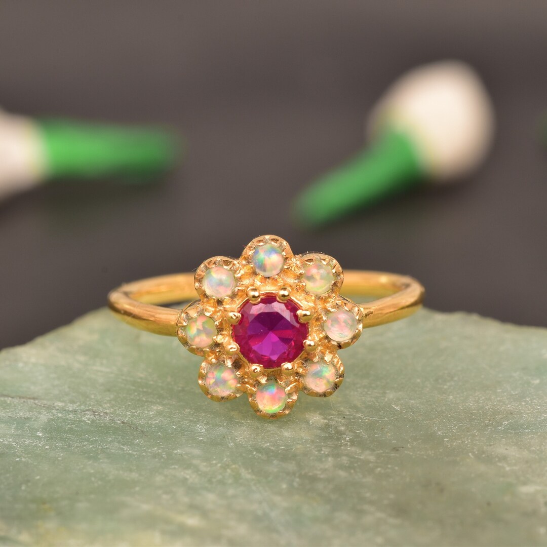 Opal Wedding Ruby Ring Fire Opal Rose Gold Engagement Ring Women ...