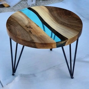 Custom Made Round Epoxy Resin Coffee Table Made of Resin and Wood