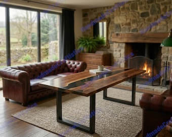 Black Epoxy River Coffee Table | Walnut Wood Table