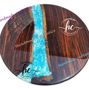 Tampo de mesa redonda Epoxy Ocean com trabalho artesanal