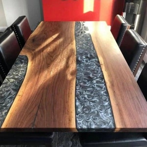 Live Edge Blue Resin Dining Table