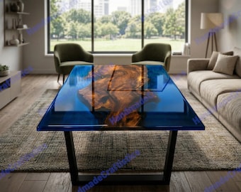 Blue Epoxy Resin River Table | Live Edge Walnut Dining Table