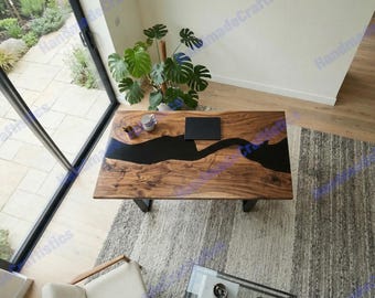Handmade Walnut Table | Black Epoxy Resin River Table