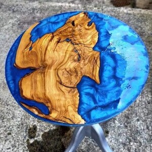 Round Wooden Epoxy Table Top in Blue River for Living Room Decor