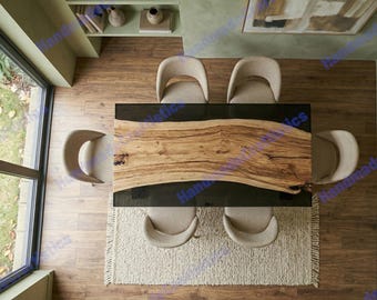 Black Epoxy River Dining Table | Live Edge Wood Table