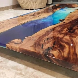 カスタムオーダー ウォールナット ライブエッジ エポキシ樹脂 コンソールテーブル