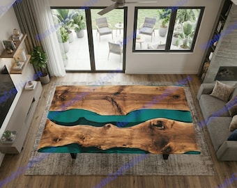 Live Edge Walnut River Dining Table | Emerald Green Epoxy Resin Table
