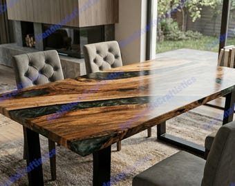 Live Edge Epoxy Resin River Dining Table | Handmade Solid Wood Table