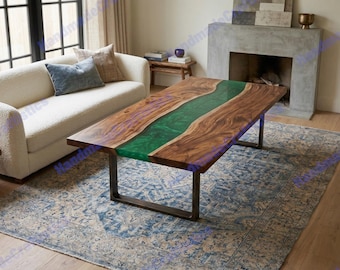 Green Epoxy River Dining Table | Walnut Wood Coffee Table