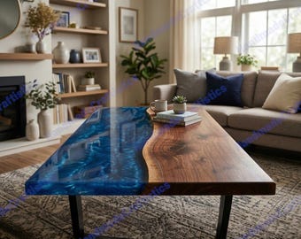 Handmade Live Edge Walnut Epoxy River Table | Ocean Resin Centerpiece