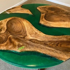 Round wooden Epoxy Table Top in Green River for Living Room Decor